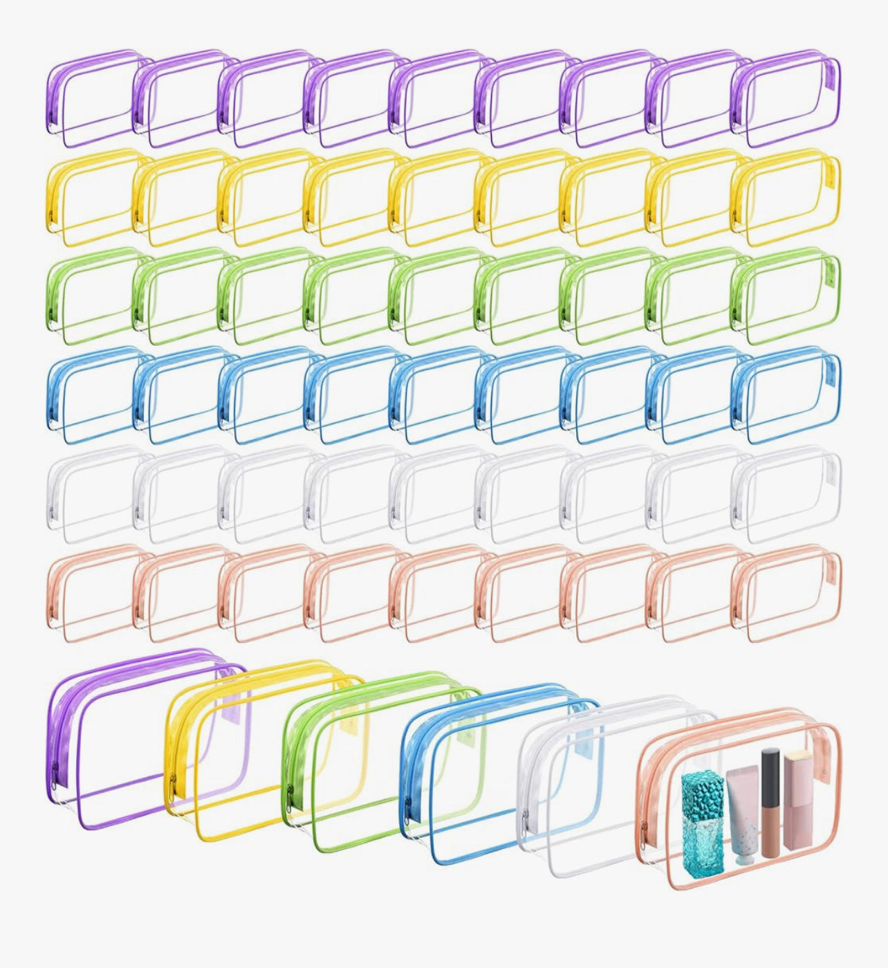 Pre-Made Medium Size Fillable Makeup Bags - Assorted Colors & Accessories totaling 6 Items