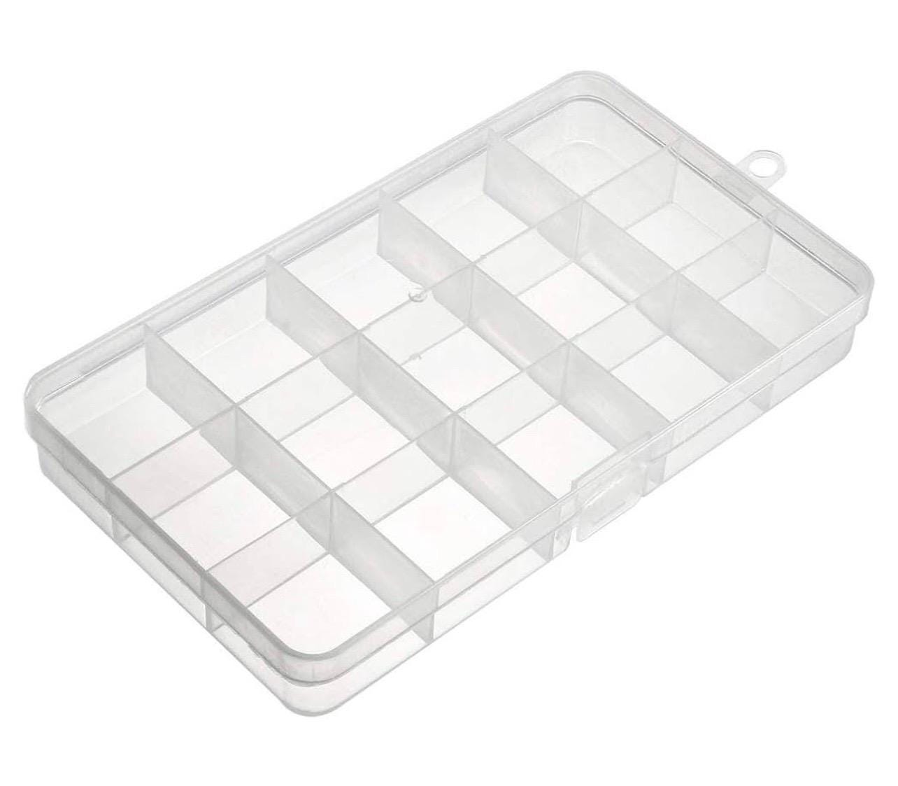 Beads Storage Box - Plastic Fixed 15 Grids Clear Storage Container, Jewelry Case, Beads DIY Crafts Boxes
