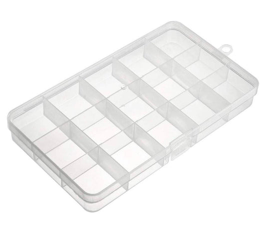 Beads Storage Box - Plastic Fixed 15 Grids Clear Storage Container, Jewelry Case, Beads DIY Crafts Boxes