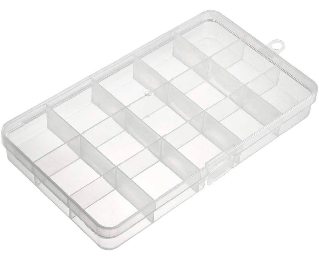 Beads Storage Box - Plastic Fixed 15 Grids Clear Storage Container, Jewelry Case, Beads DIY Crafts Boxes
