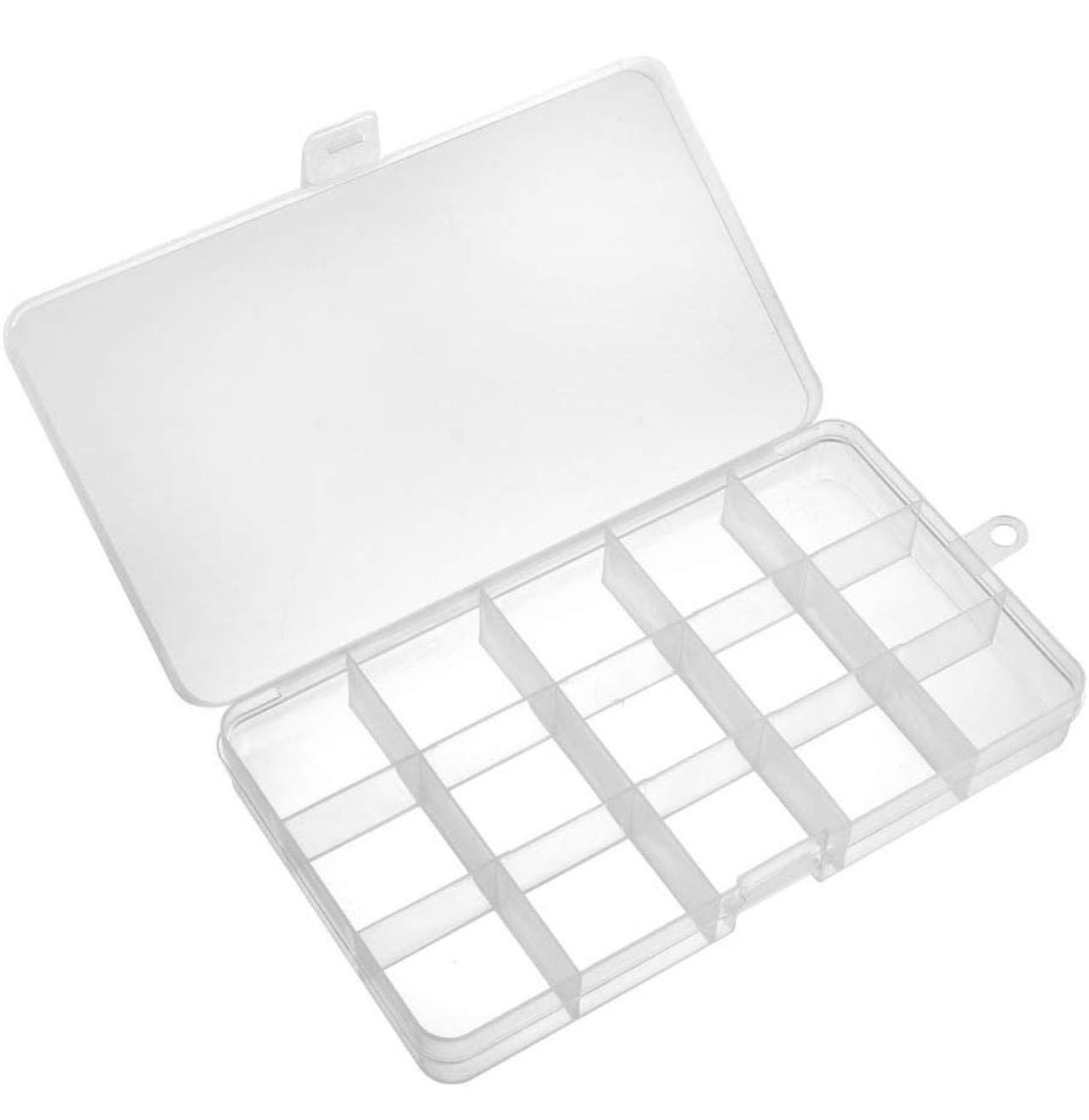 Beads Storage Box - Plastic Fixed 15 Grids Clear Storage Container, Jewelry Case, Beads DIY Crafts Boxes