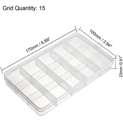 Beads Storage Box - Plastic Fixed 15 Grids Clear Storage Container, Jewelry Case, Beads DIY Crafts Boxes